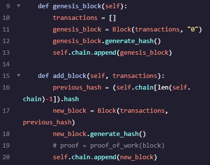 Snippet of code from Codecademy&rsquo;s blockchain in Python course